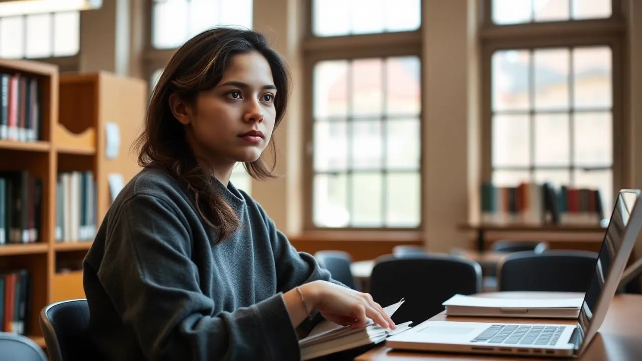 Studente e sapodiplomuar në bibliotekë universitare duke përgatitur CV-në e saj të parë pa përvojë pune